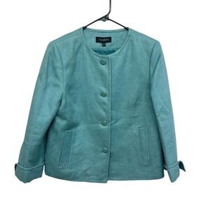 Talbots Green Linen Blazer Quiet‎ Luxury Minimalist Capsule Wardrobe Career 10